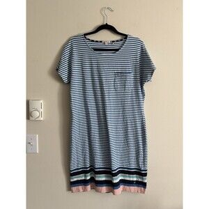 Barbour Blue and White Striped Harewood Shirt Dress Coastal Preppy 12 L